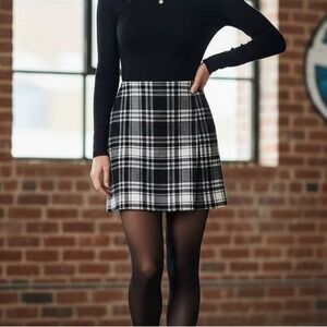 Hollister Wool Blend Plaid Skirt Sz Small Black Preppy Academia School Girl Cute